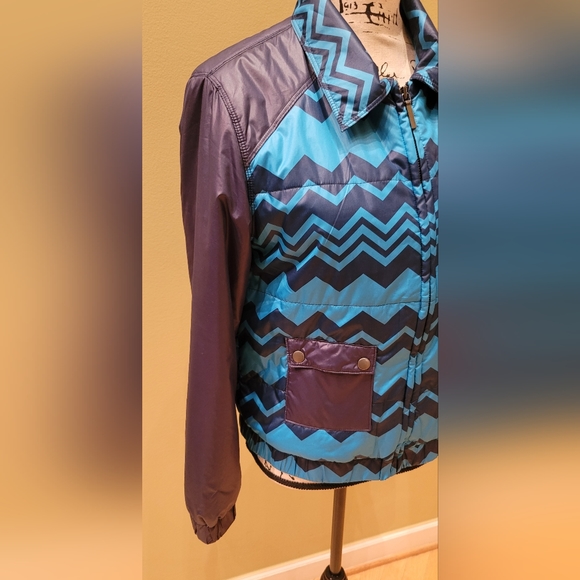Missoni Blue Zig Zag Puffer Coat - Medium -Windbreaker Jacket - Picture 2 of 9